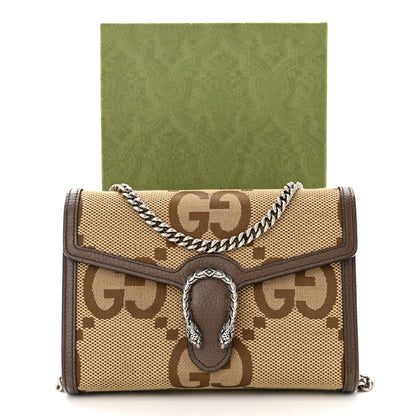 Gucci Monogram Jumbo GG Textured Dollar Calfskin Mini Dionysus Chain Wallet Camel Ebony New Acero 13 of 13