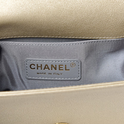 Chanel Metallic Lambskin Small Golden CC Boy Flap Dark Gold 6 of 14