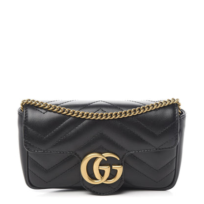 Gucci Calfskin Matelasse Super Mini GG Marmont Shoulder Bag Black 1 of 9
