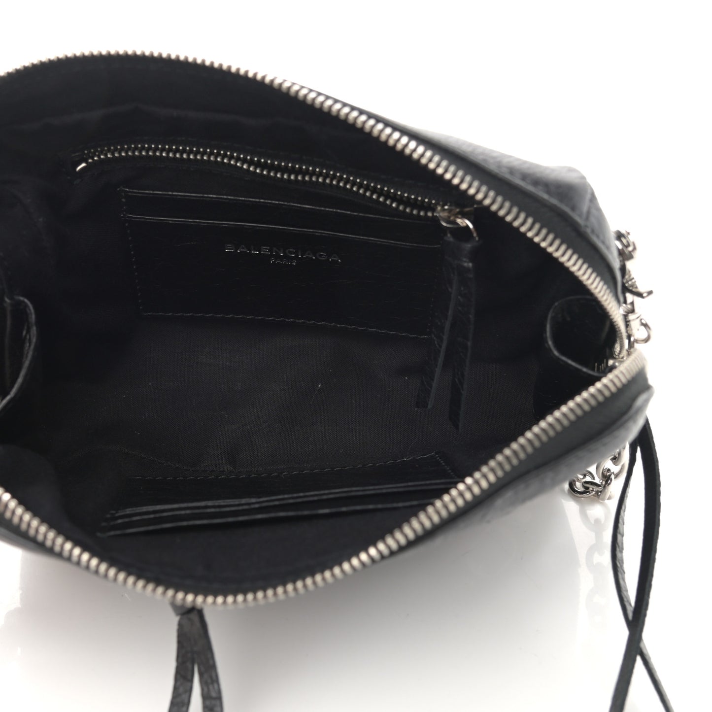 Agneau Classic Silver Hardware Pouch With A Chain Crossbody Black