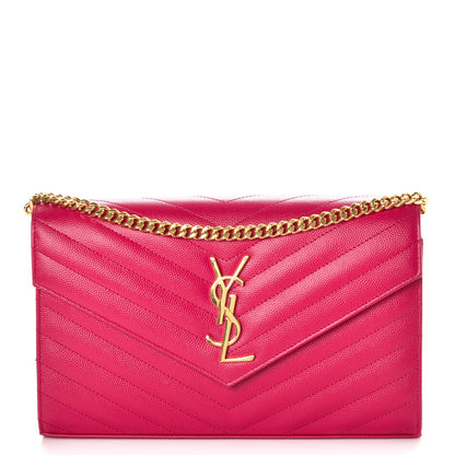 Saint Laurent Grain De Poudre Matelasse Chevron Monogram Chain Wallet Bubblegum 1 of 8