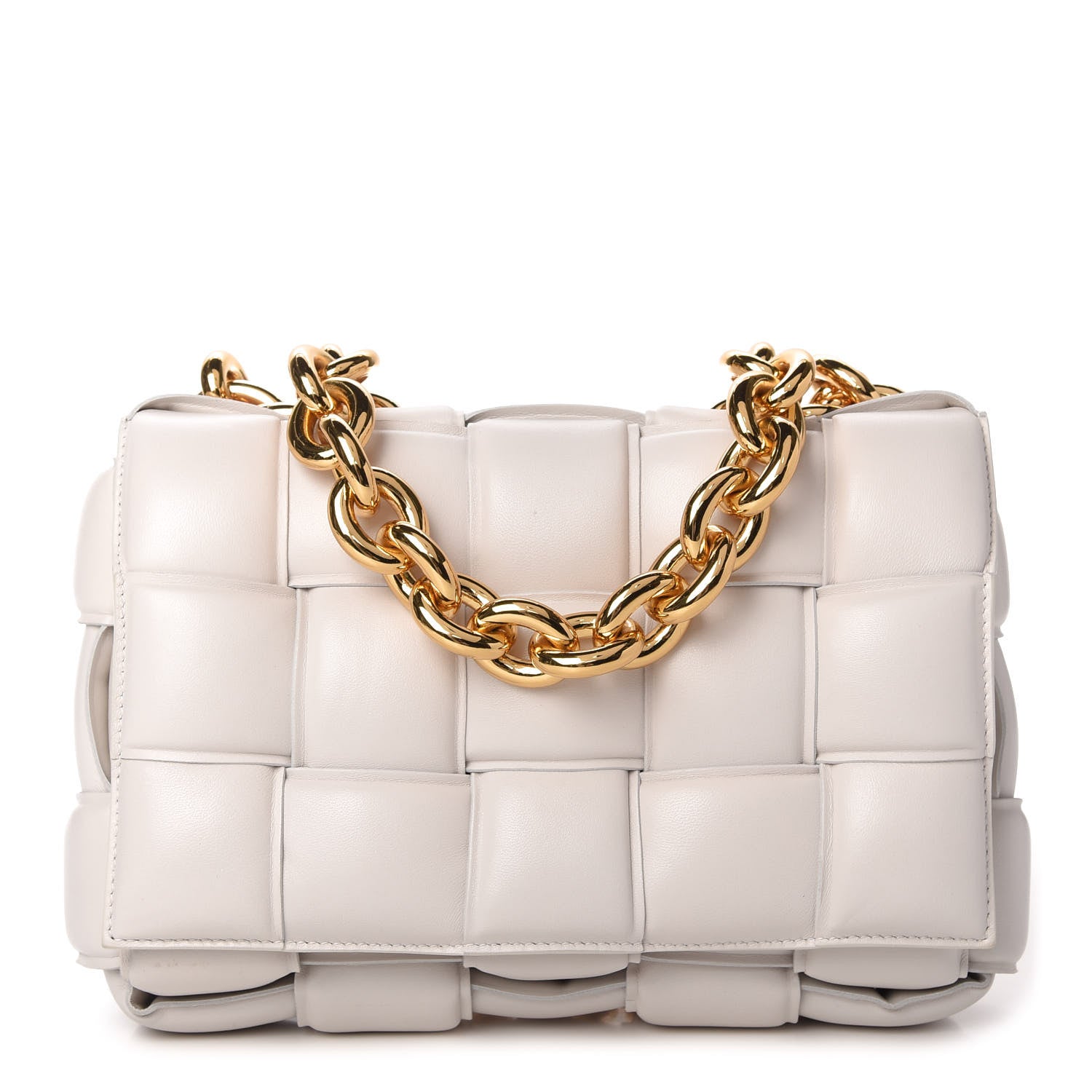 Bottega Veneta Lambskin Maxi Intreccio Padded Chain Cassette Crossbody Bag White 1 of 9