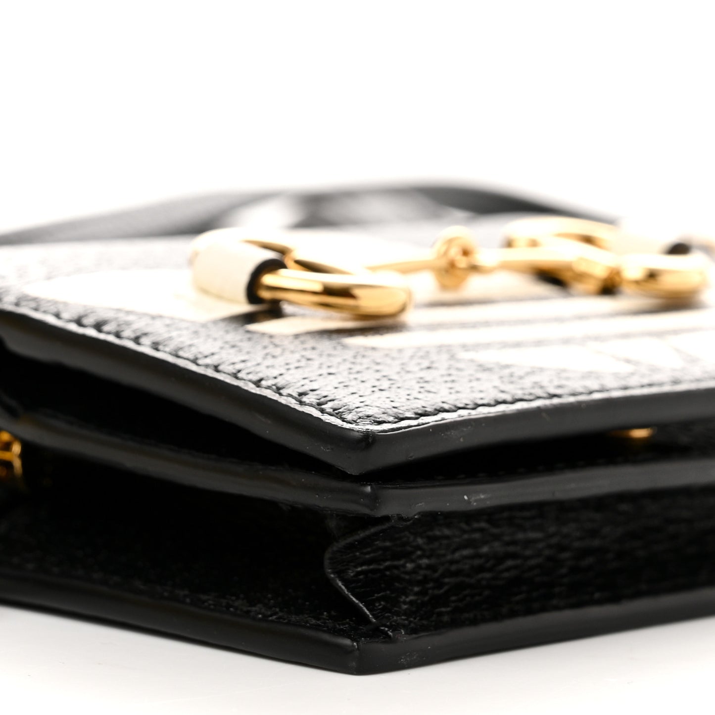 X ADIDAS Textured Dollar Calfskin Trefoil Horsebit 1955 Card Case Wallet With Strap Black Off White