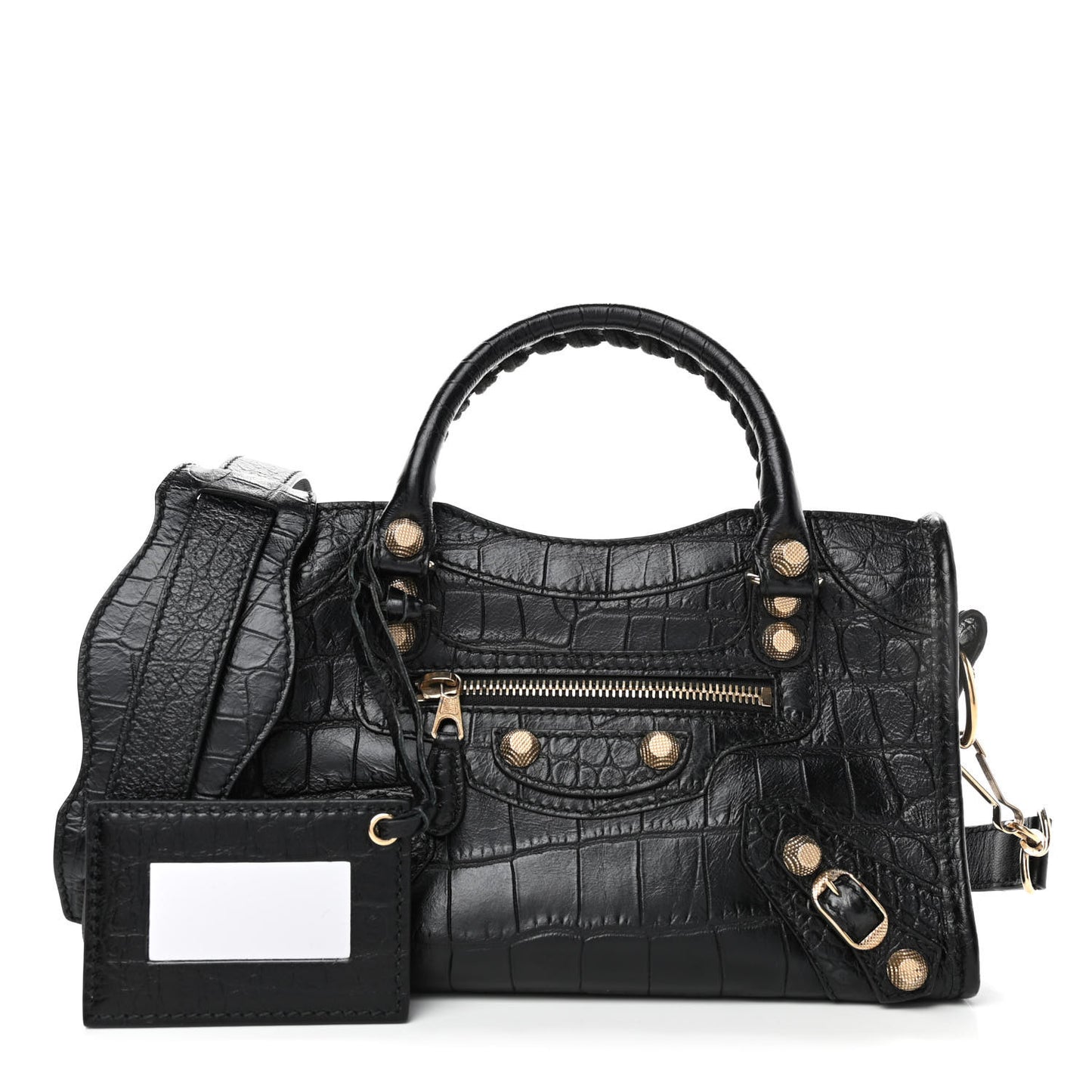 Calfskin Crocodile Embossed Giant 12 Gold Hardware Mini City Black