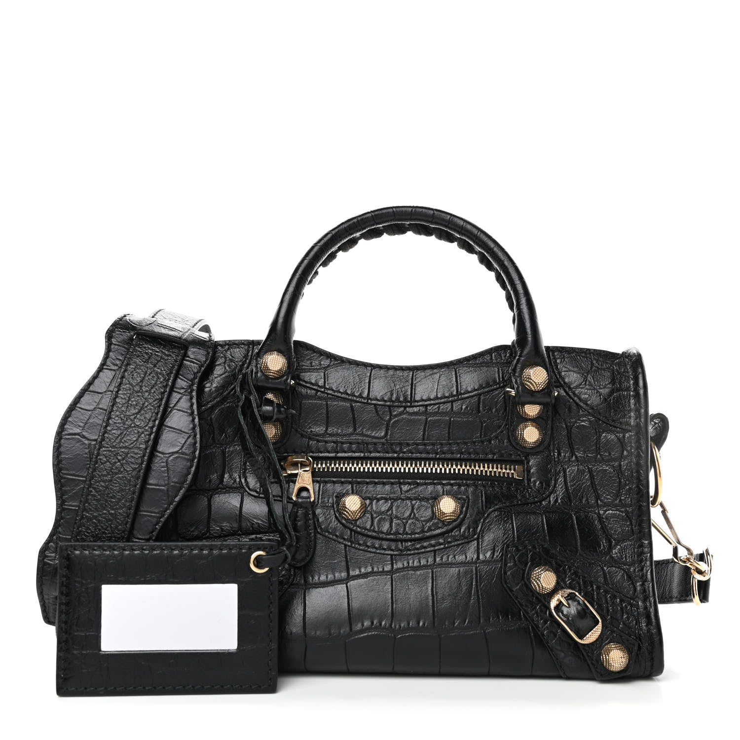 Balenciaga Calfskin Crocodile Embossed Giant 12 Gold Hardware Mini City Black 1 of 4