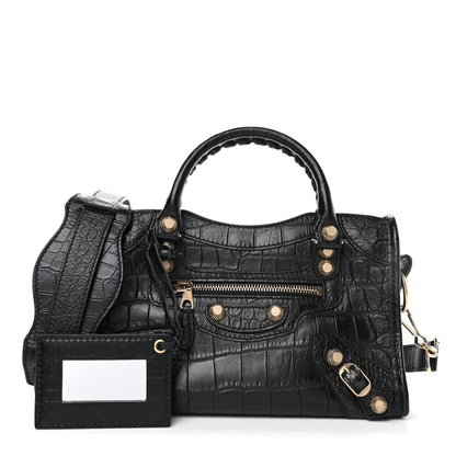 Balenciaga Calfskin Crocodile Embossed Giant 12 Gold Hardware Mini City Black 1 of 4