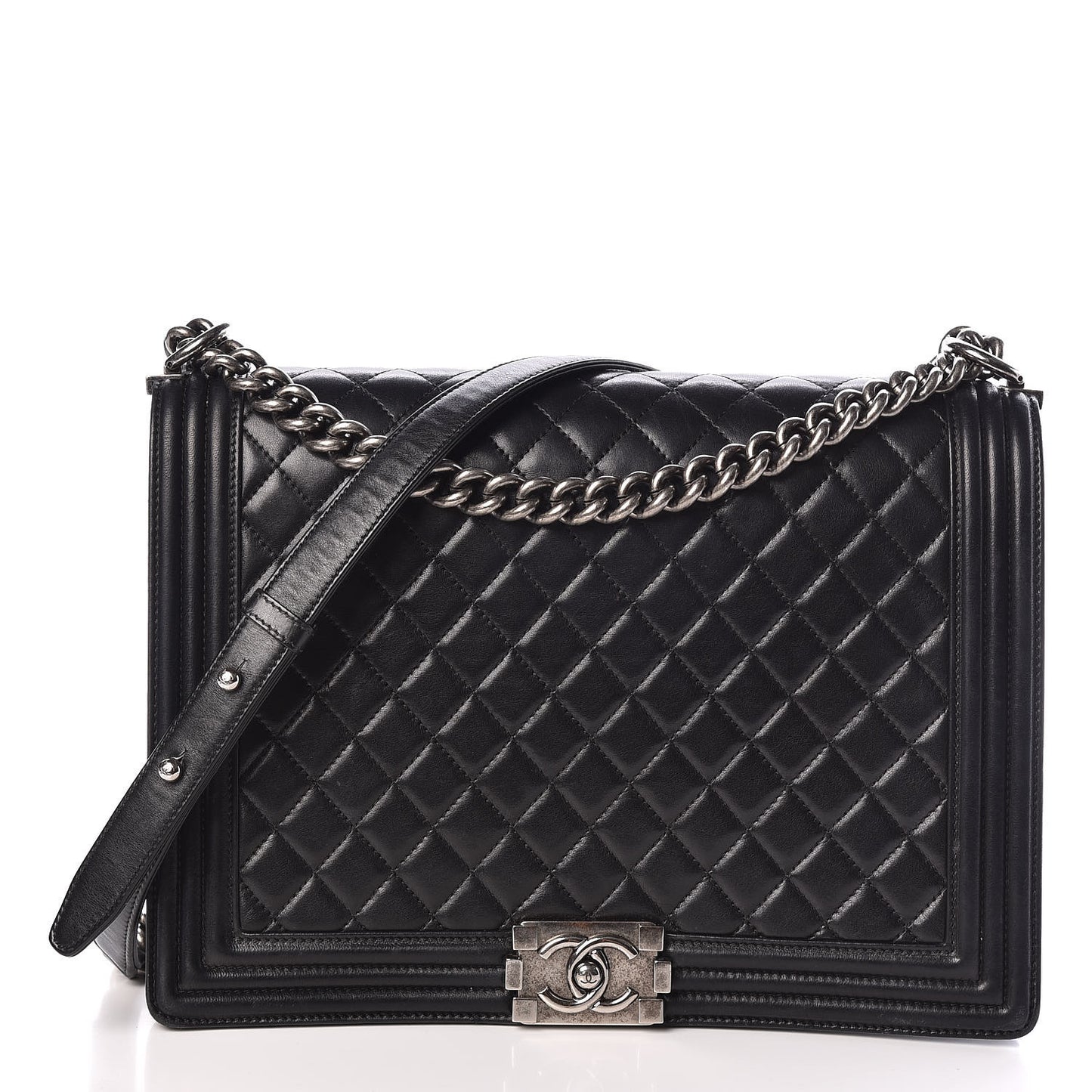 Lambskin Quilted Large Boy Flap Black