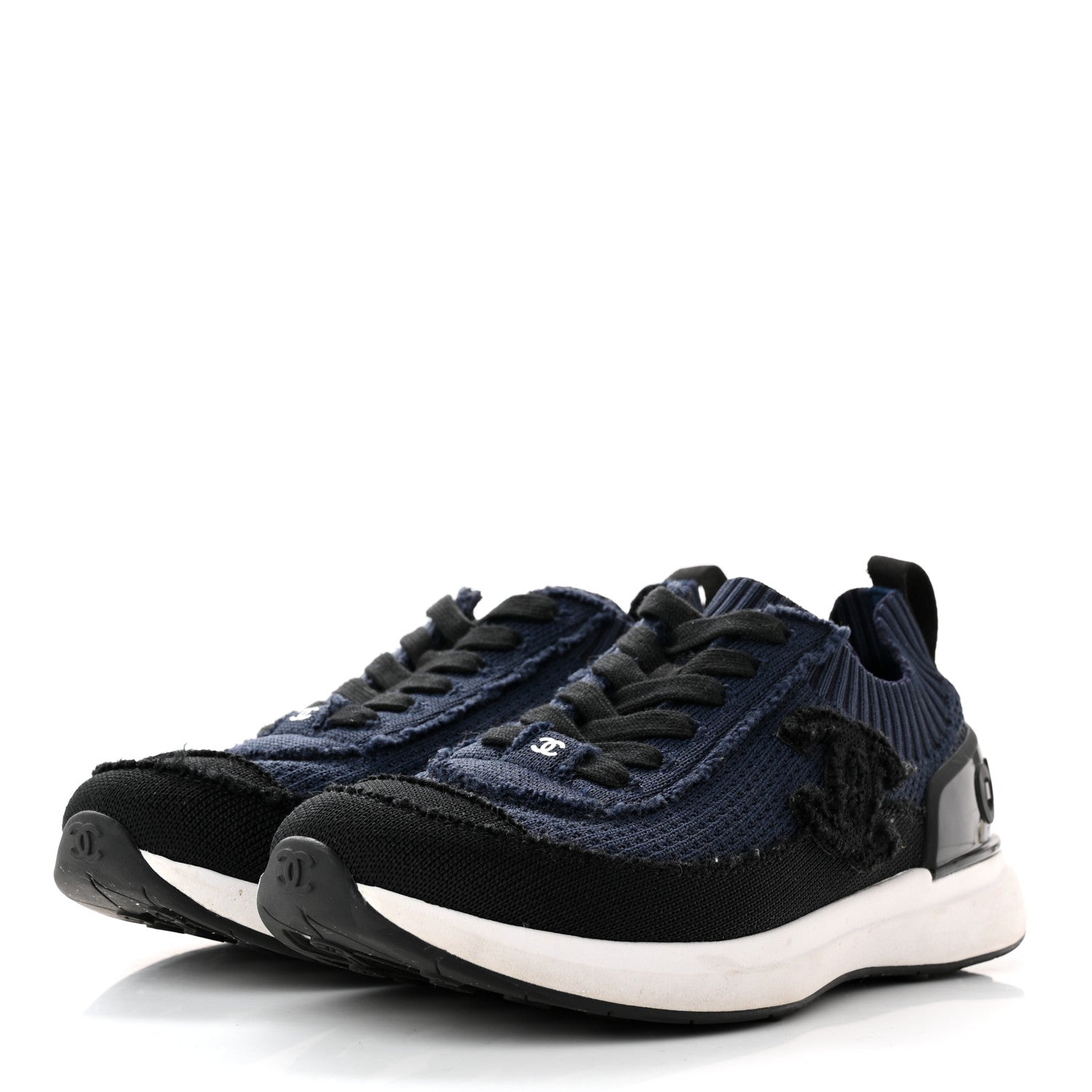 Chanel Fabric Logo Sneakers 37 Navy Black 3 of 11
