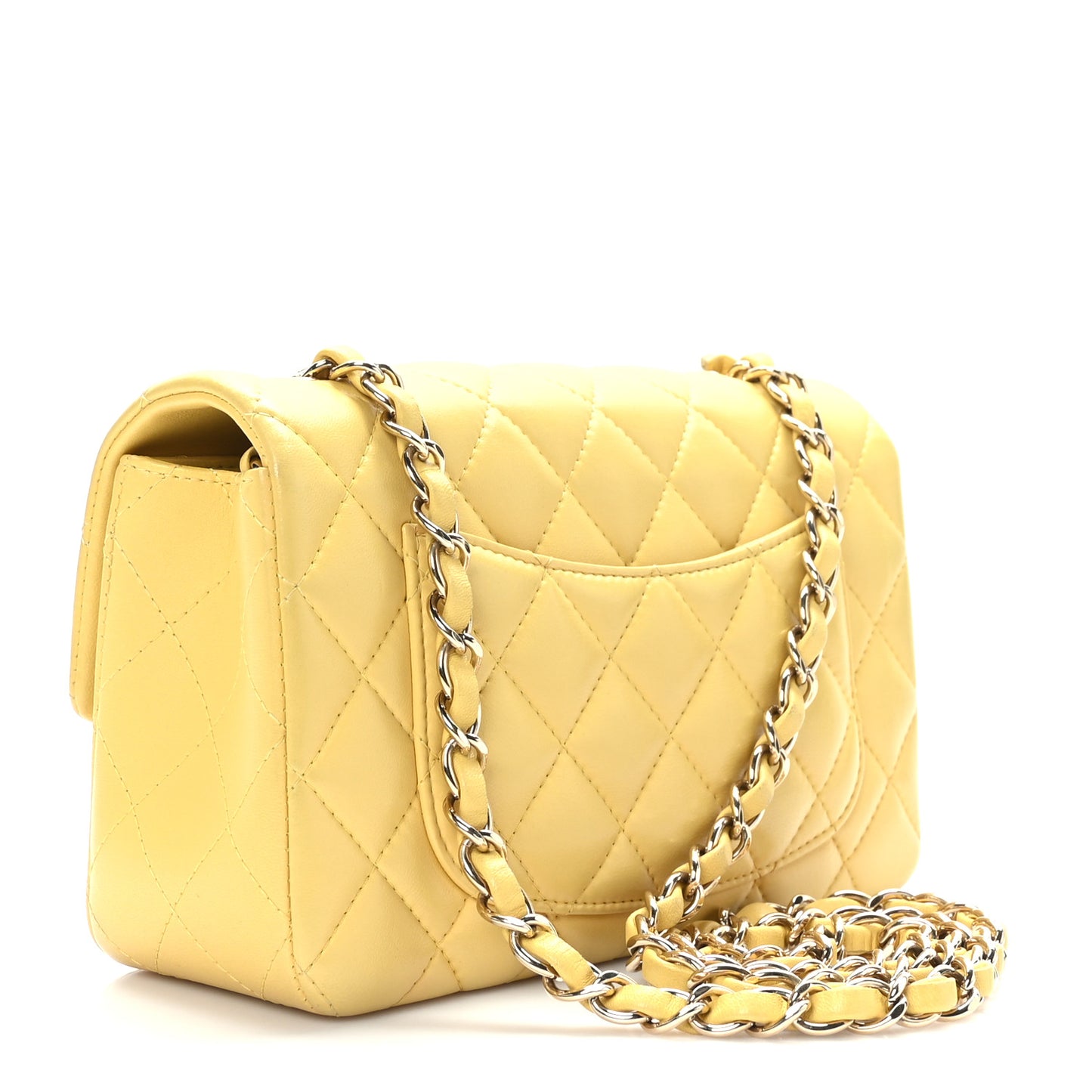 Lambskin Quilted Mini Rectangular Flap Yellow