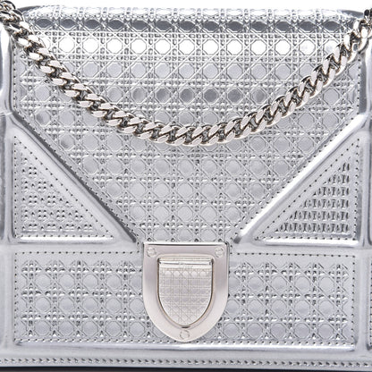 Christian Dior Metallic Patent Micro-Cannage Diorama Wallet on Chain Pouch Silver 10 of 11