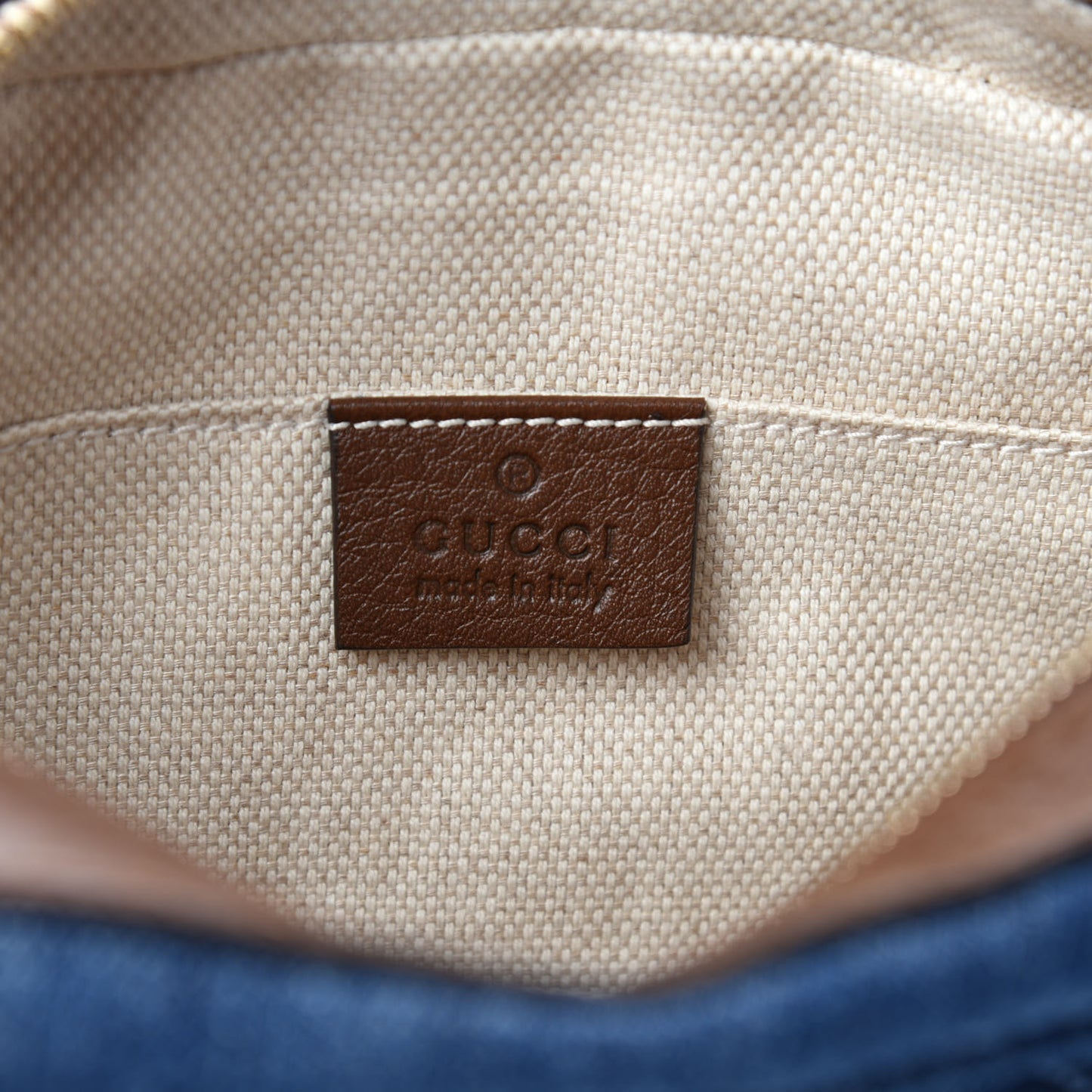 Denim Pebbled Calfskin Small Soho Disco Bag Blue Brown