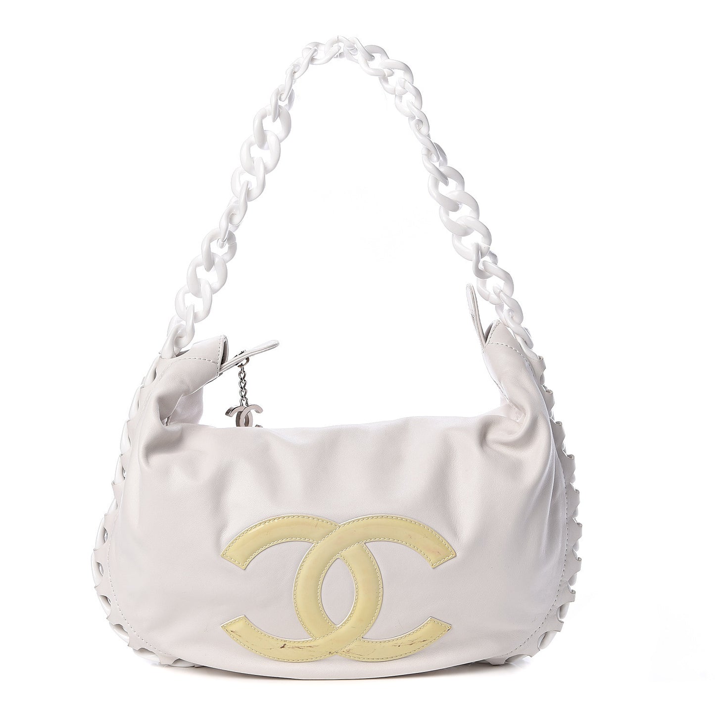 Calfskin Modern Chain Rhodoid Hobo White