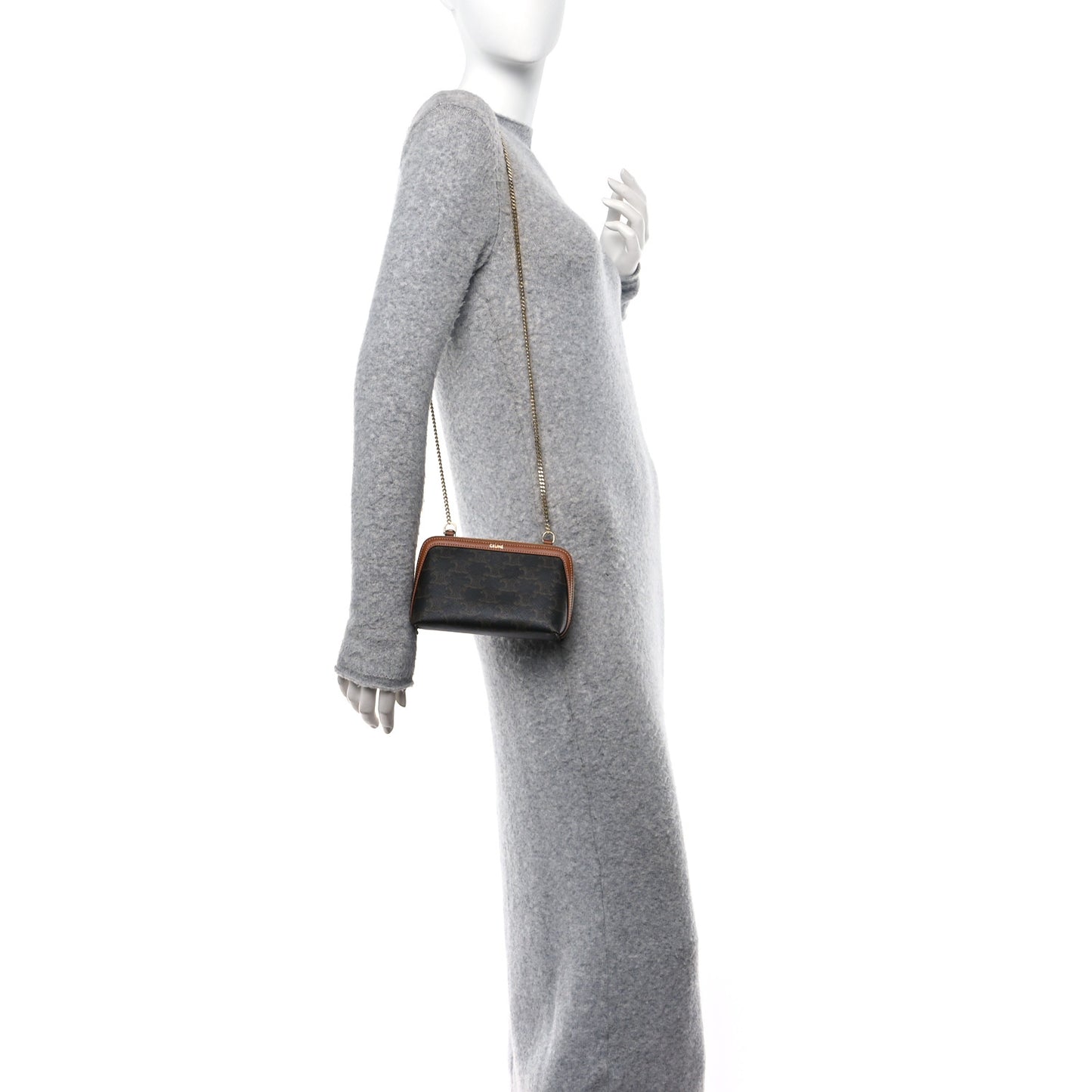 Triomphe Canvas Lambskin Clutch On Chain Tan