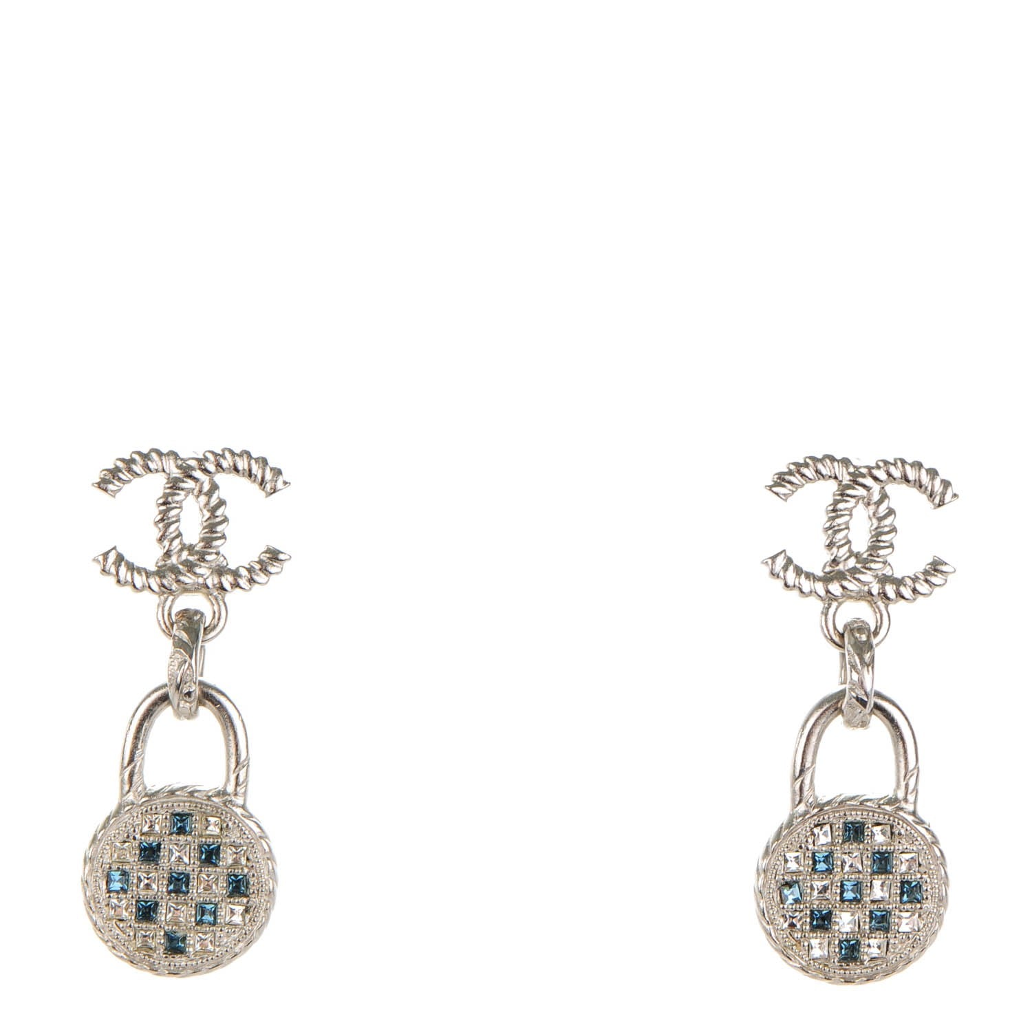 Chanel Baguette Crystal CC Drop Earrings Silver 1 of 5