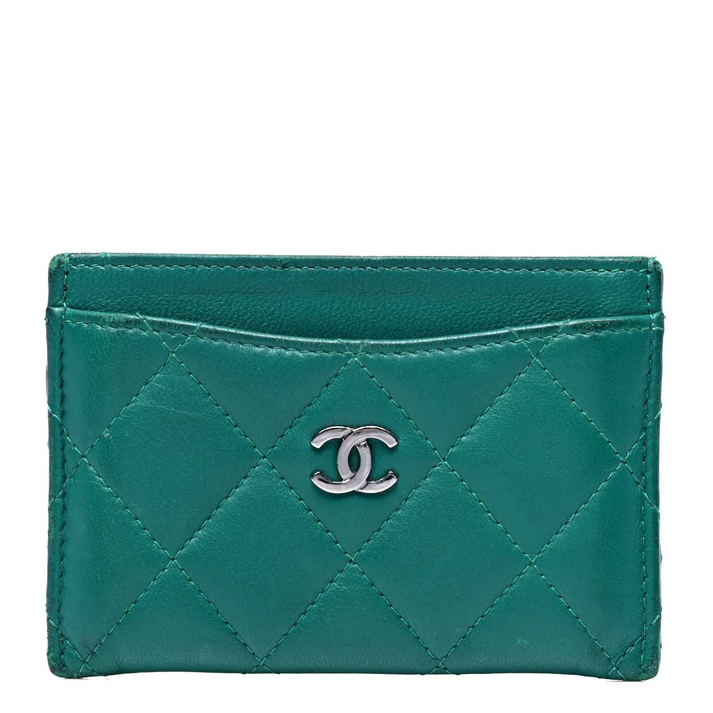 Lambskin Quilted Card Holder Green