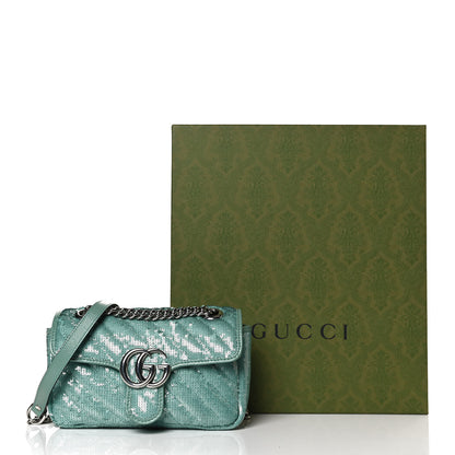 Gucci Sequin Matelasse Diagonal Mini GG Marmont Shoulder Bag Water Green Verde Chiaro Light Water Green 11 of 11
