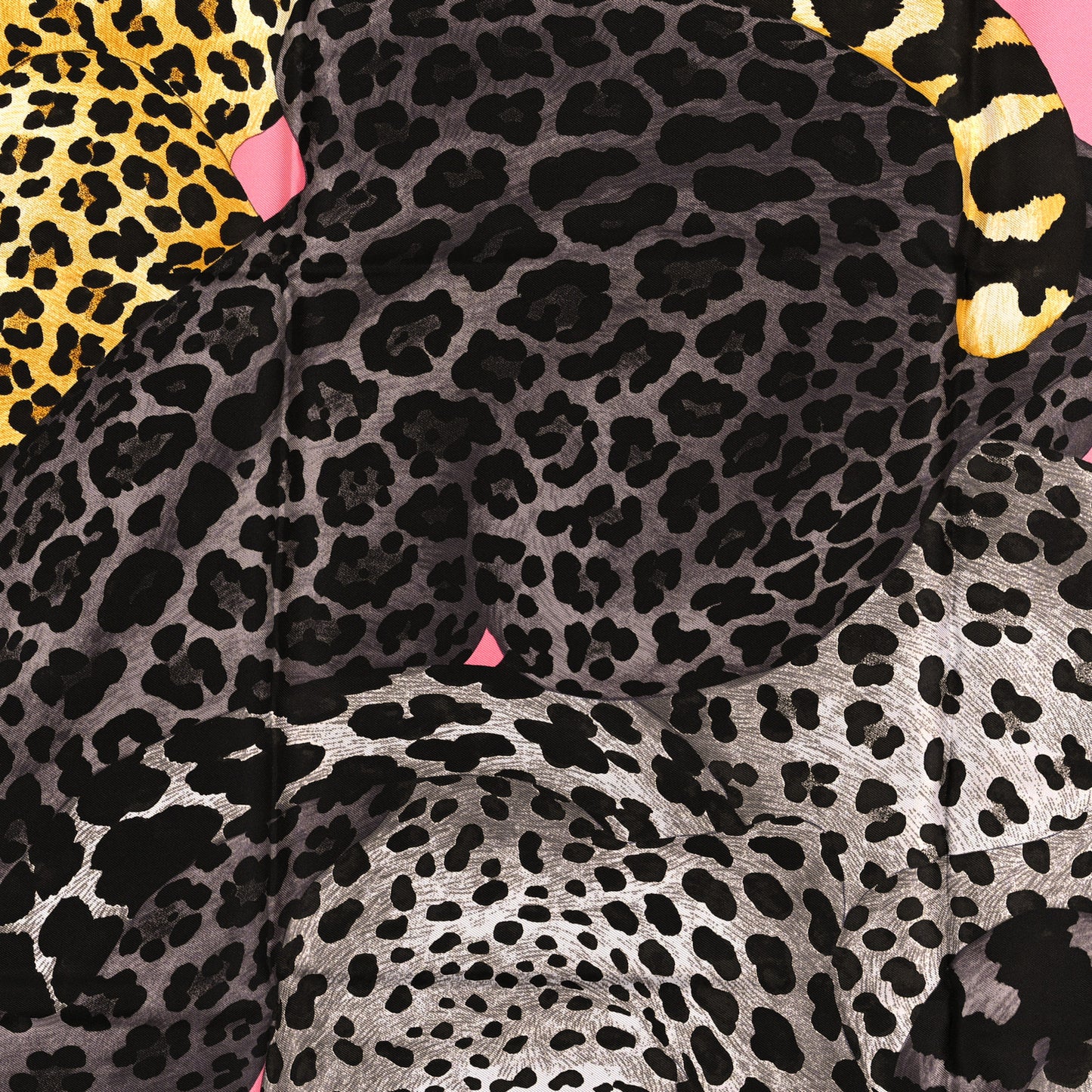 Silk Twill Lazy Leopardesses Scarf 90 Rose Vif Anthracite