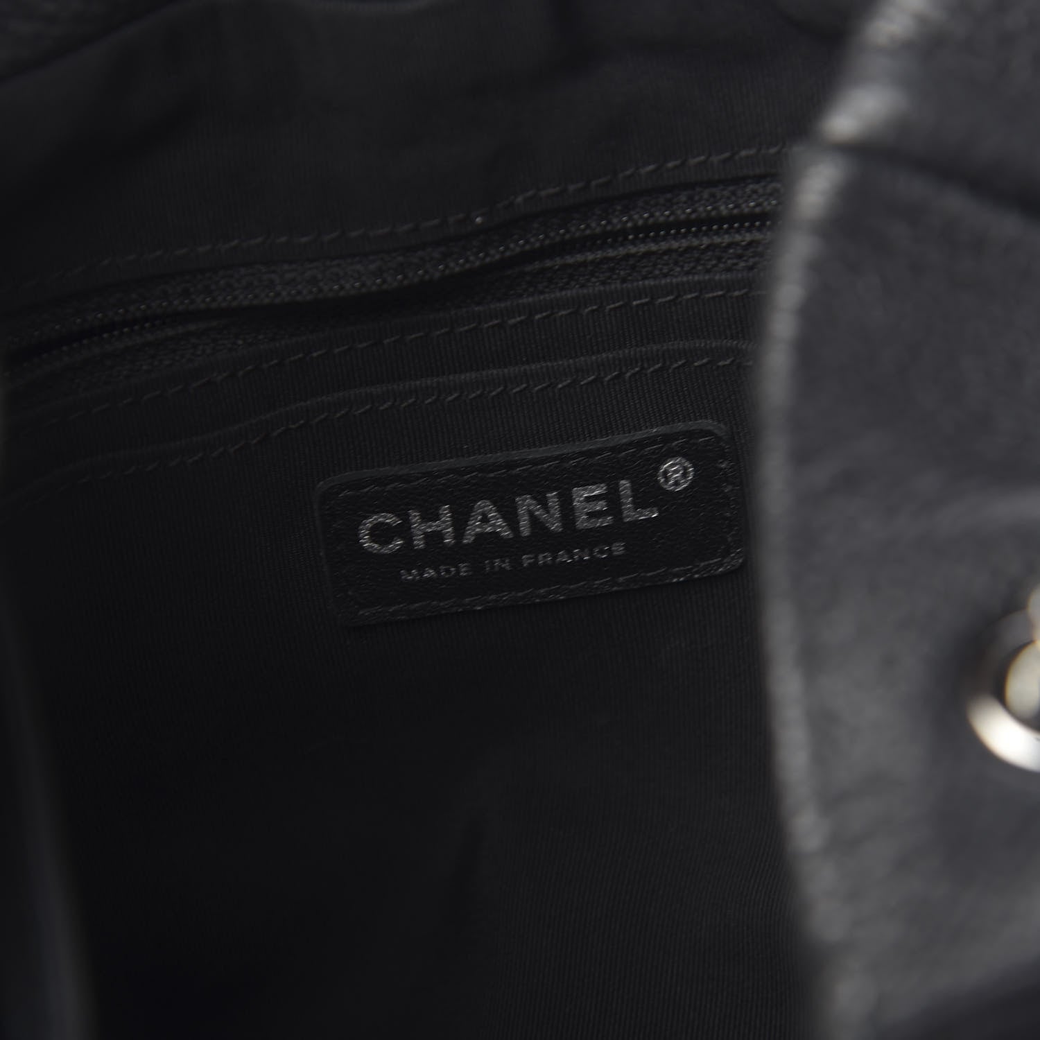 Chanel Deerskin Chevron Large CC Chain Bucket Drawstring Bag Black 6 of 11