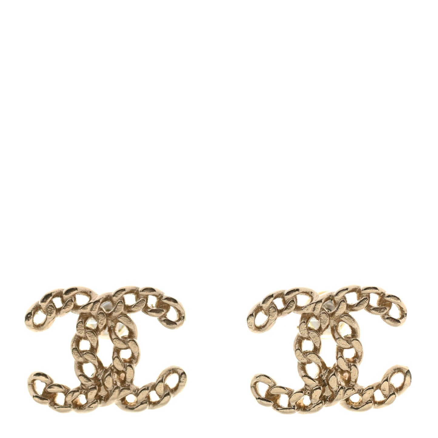 Metal Chain Link CC Earrings Gold
