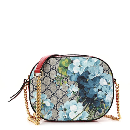 Gucci GG Supreme Monogram Blooms Mini Chain Shoulder Bag Beige Blue Navy Hibiscus Red 1 of 10