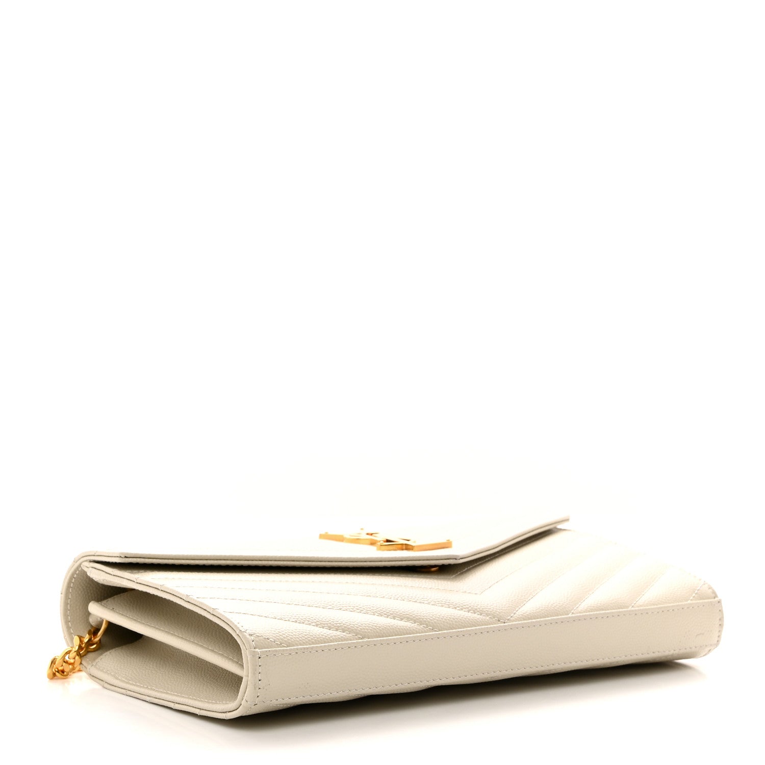 Saint Laurent Grain De Poudre Matelasse Chevron Monogram Chain Wallet Crema Soft 4 of 10