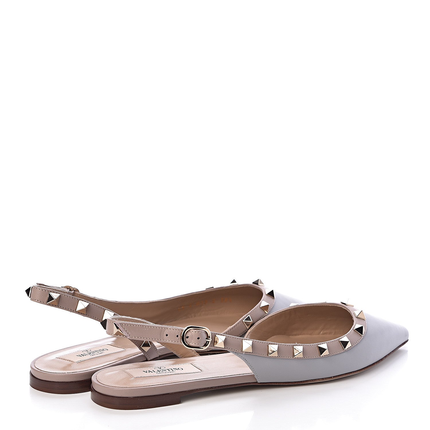 Valentino Garavani Nappa Rockstud Slingback Flats 38.5 Pastel Grey Poudre 4 of 8