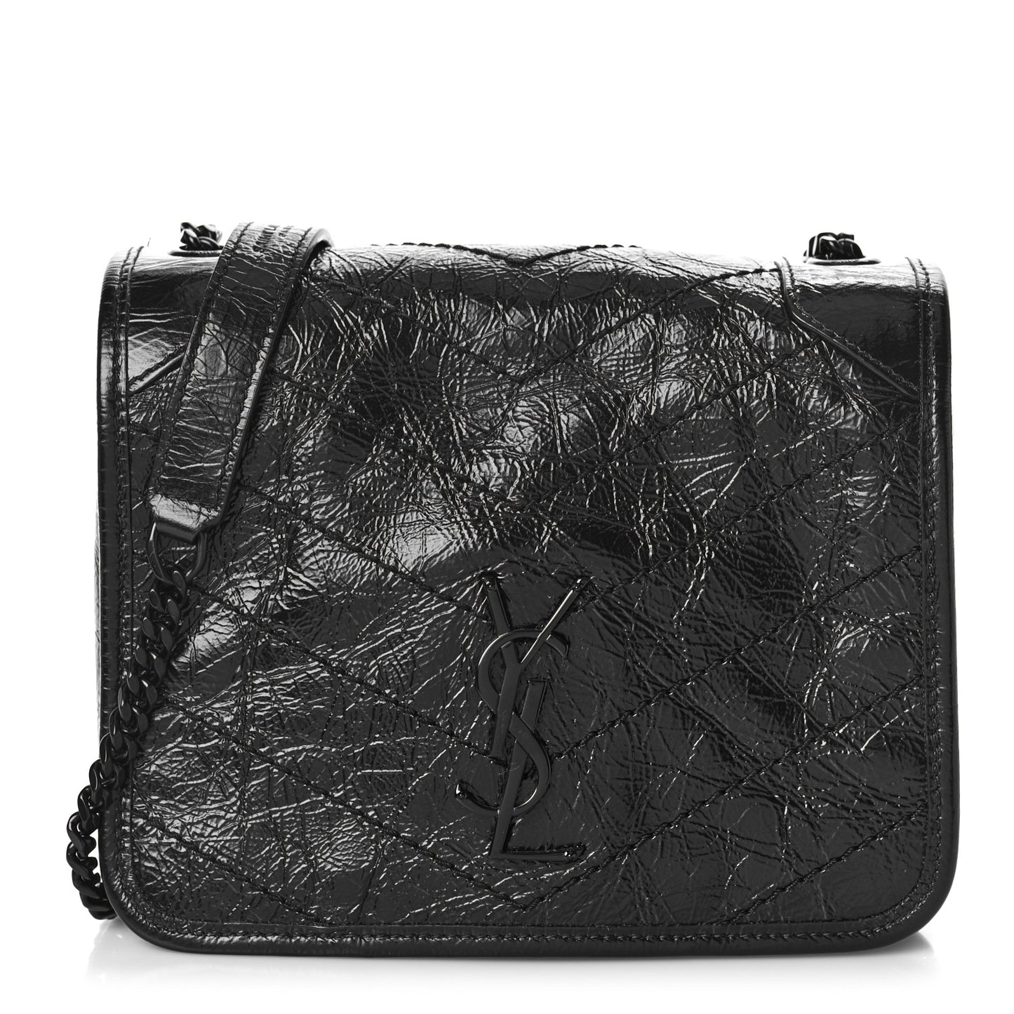 Crinkled Calfskin Matelasse Monogram Niki Chain Wallet Black