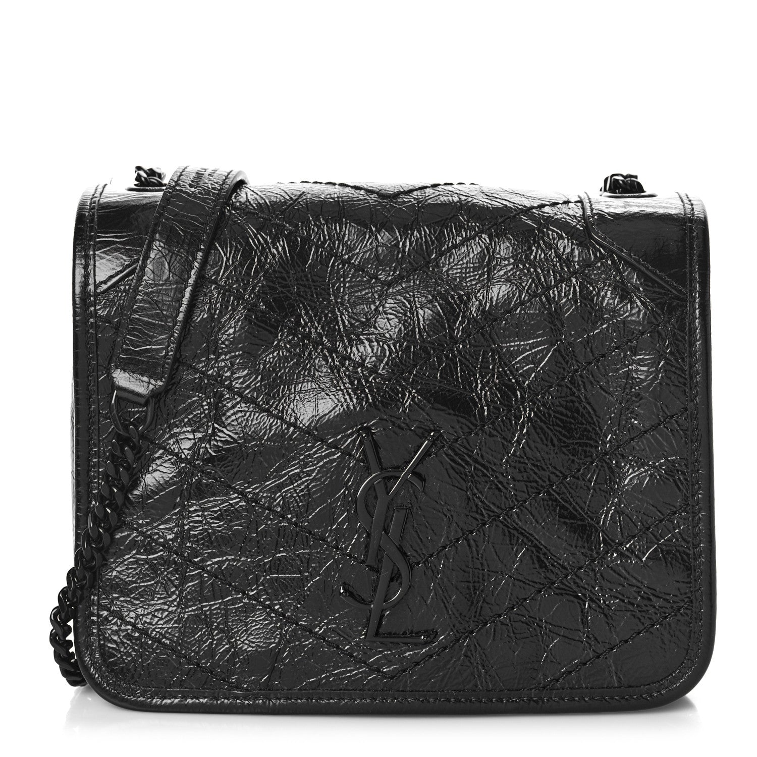 Saint Laurent Crinkled Calfskin Matelasse Monogram Niki Chain Wallet Black 1 of 9
