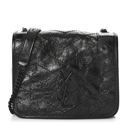 Saint Laurent Crinkled Calfskin Matelasse Monogram Niki Chain Wallet Black 1 of 9