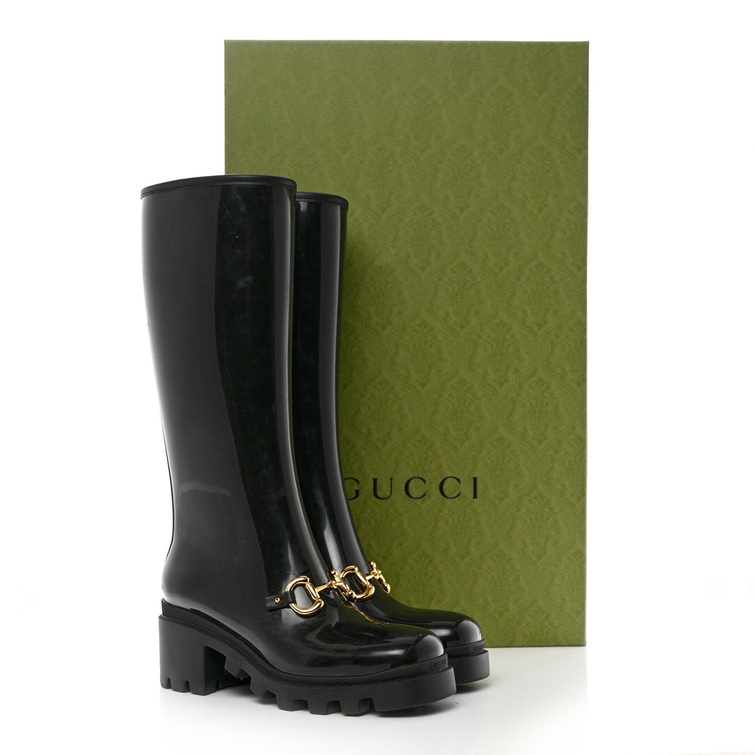 Gucci Rubber Horsebit Knee High Boots 40 Black 10 of 10