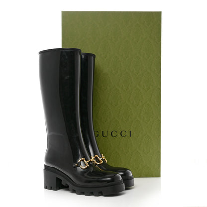 Gucci Rubber Horsebit Knee High Boots 40 Black 10 of 10