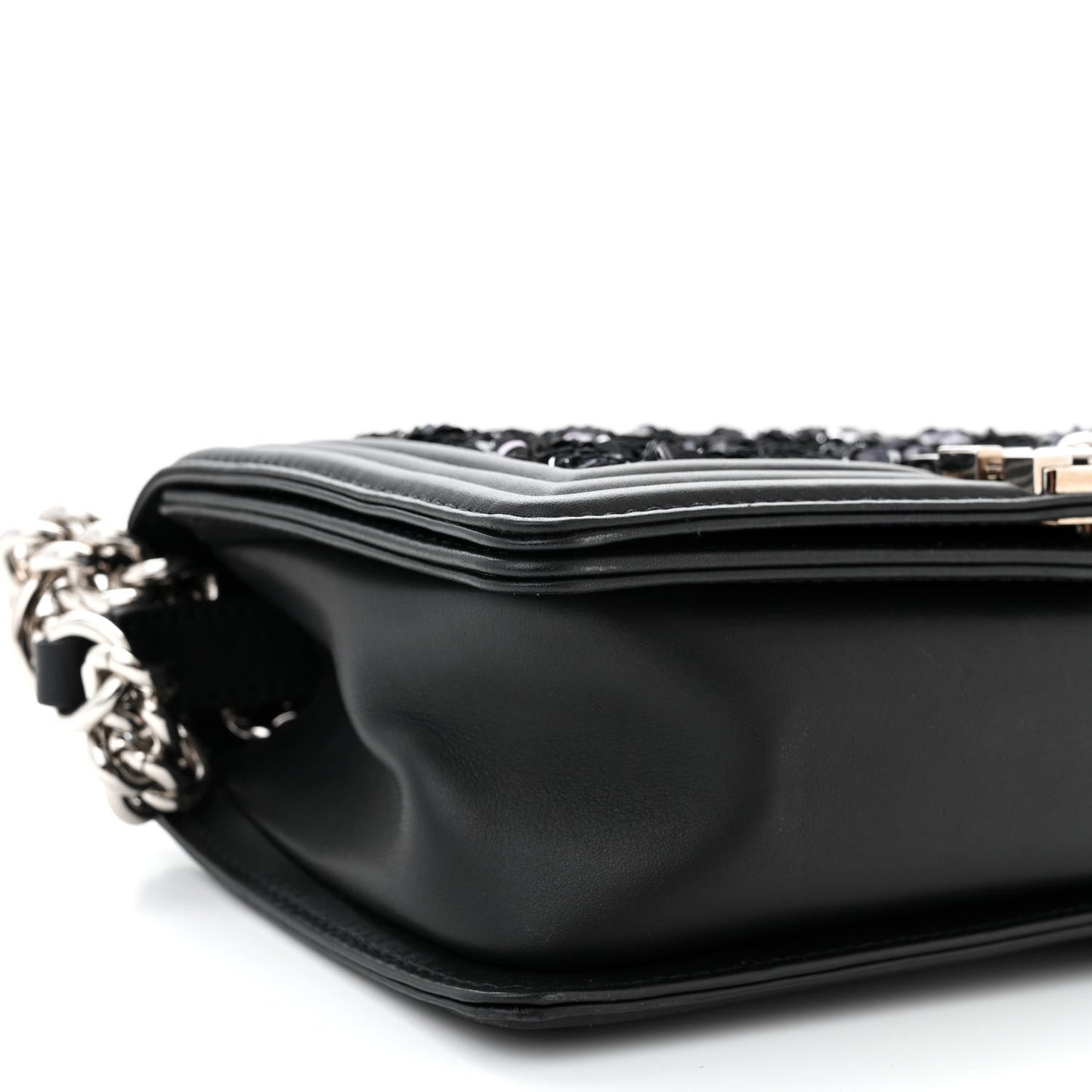 Lambskin Sequin Medium Boy Flap Bag Black
