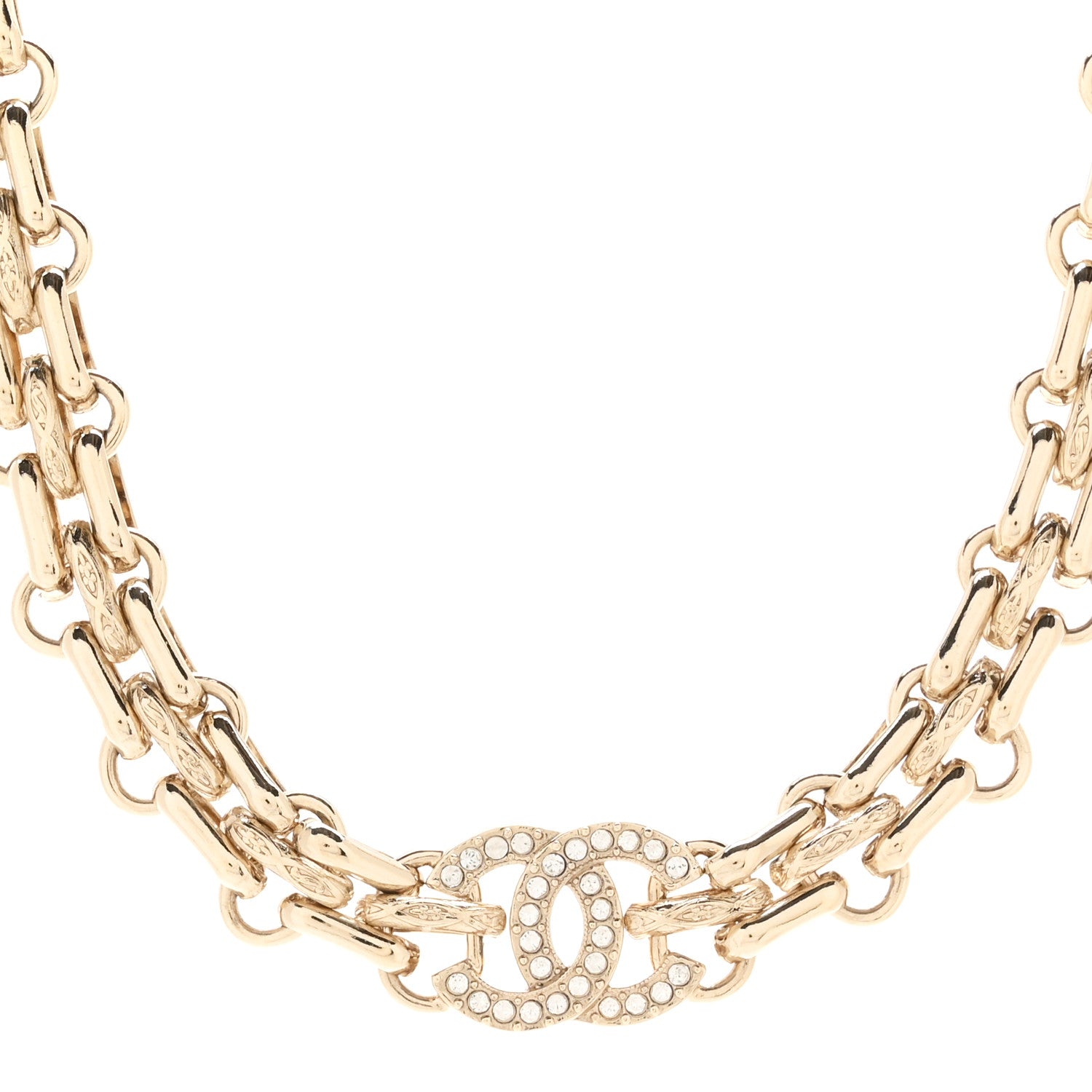Chanel Metal Crystal CC Choker Necklace Gold 4 of 7