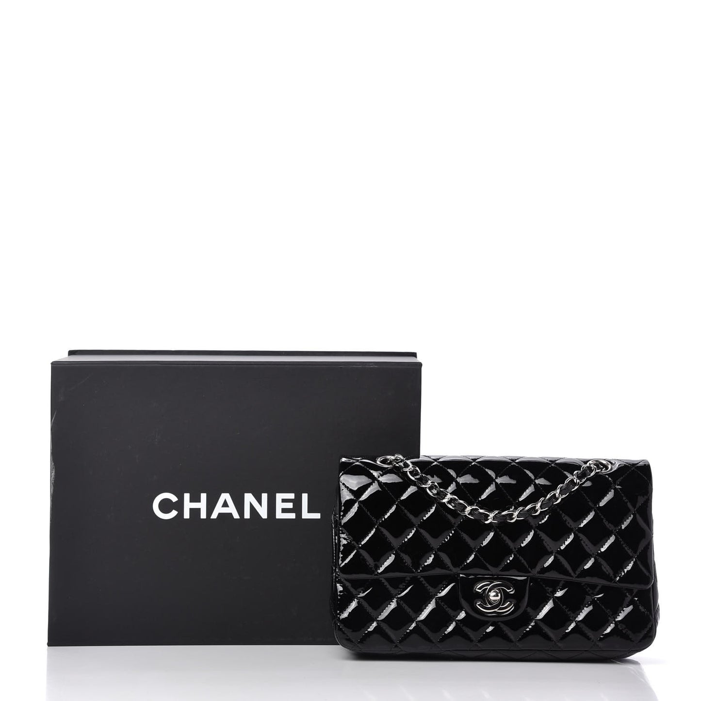 Patent Quilted Medium Double Flap Black