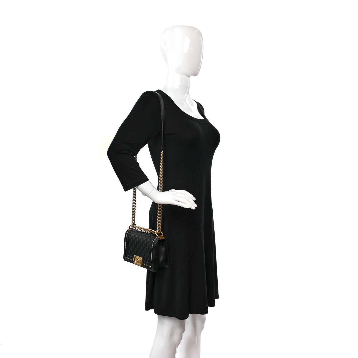 Lambskin Quilted Small Chain Detail Boy Flap Black