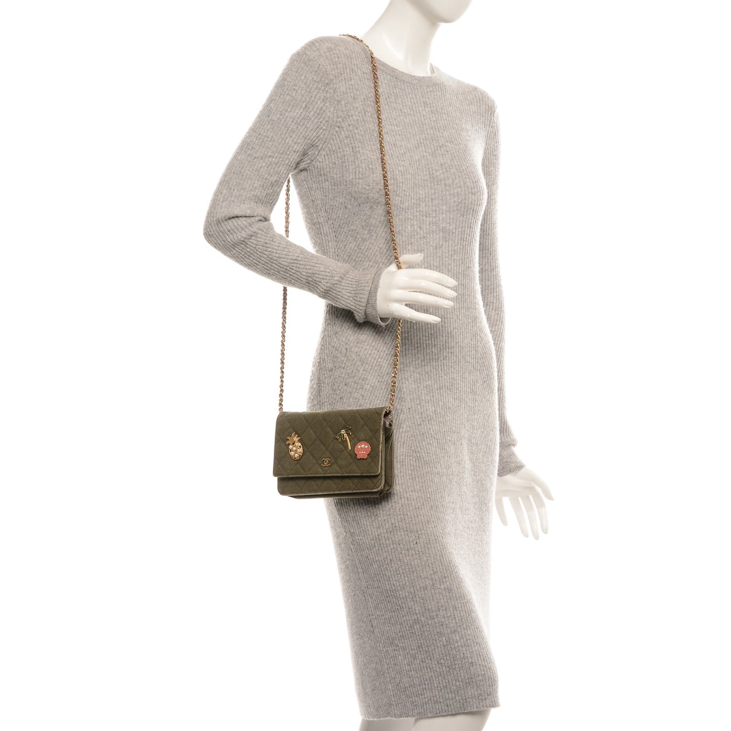 Canvas Quilted Coco Cuba Charms Wallet On Chain WOC Khaki