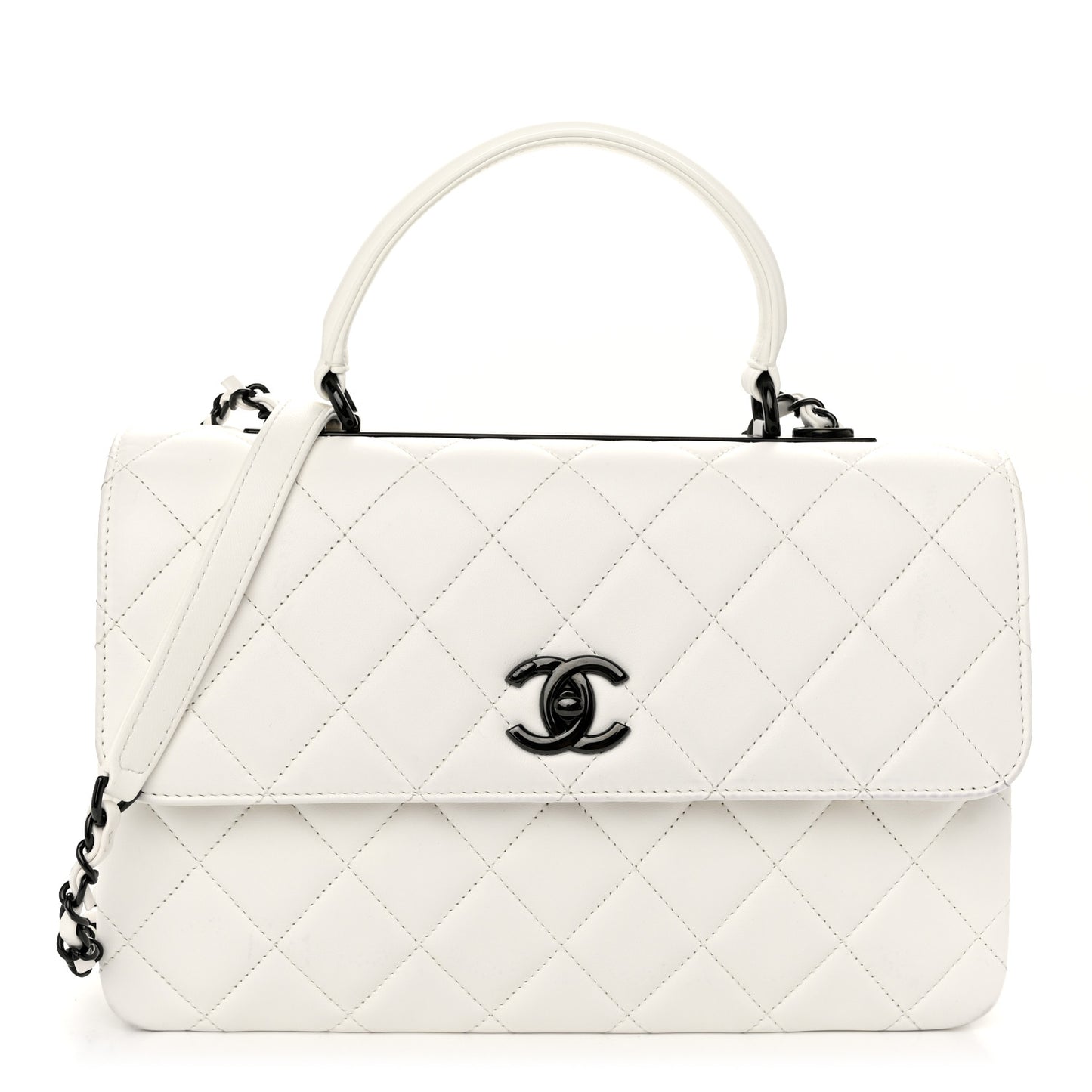 Lambskin Quilted Medium Trendy CC Flap Dual Handle Bag White