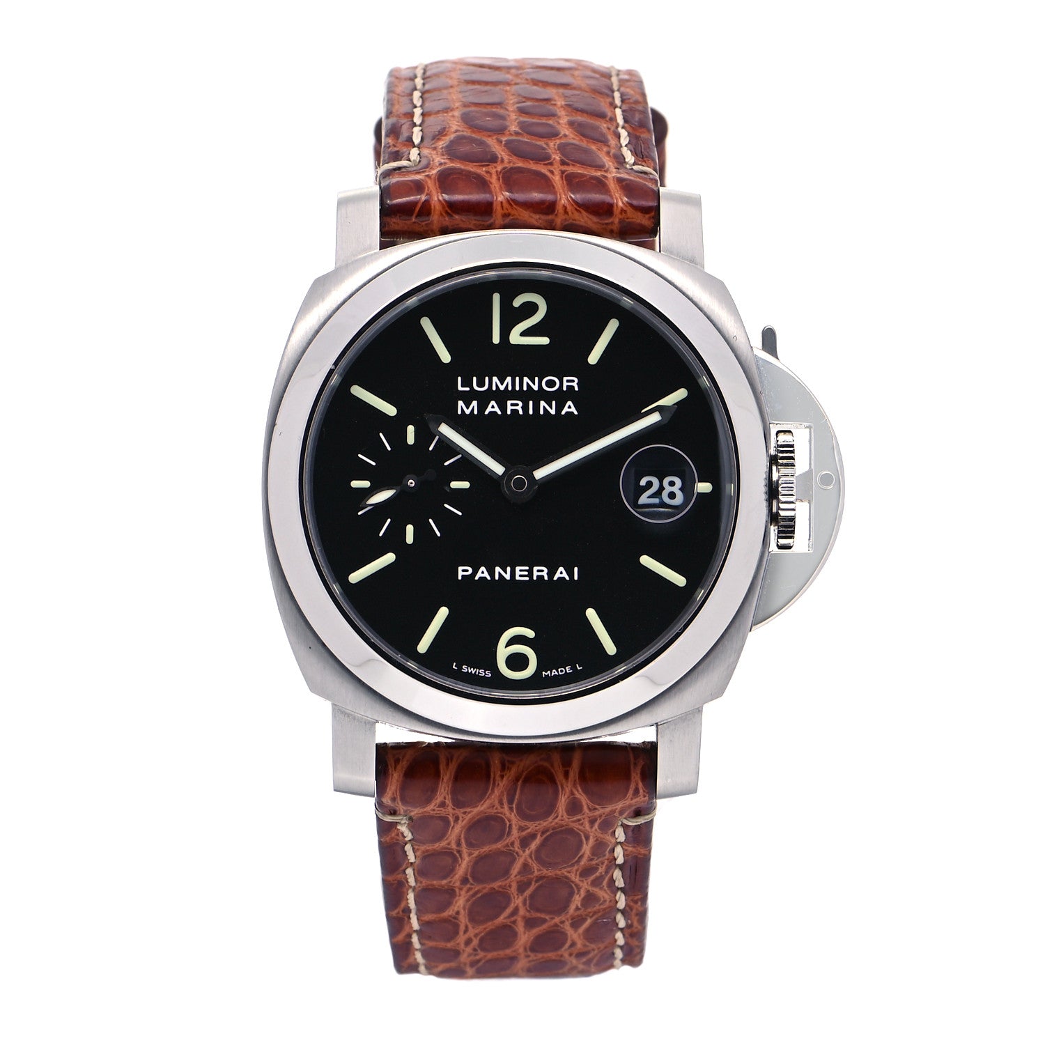 Panerai Stainless Steel Alligator 40mm Luminor Marina Automatic Watch Black PAM00048 1 of 5
