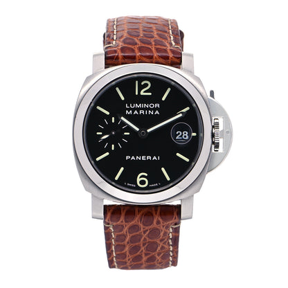 Panerai Stainless Steel Alligator 40mm Luminor Marina Automatic Watch Black PAM00048 1 of 5
