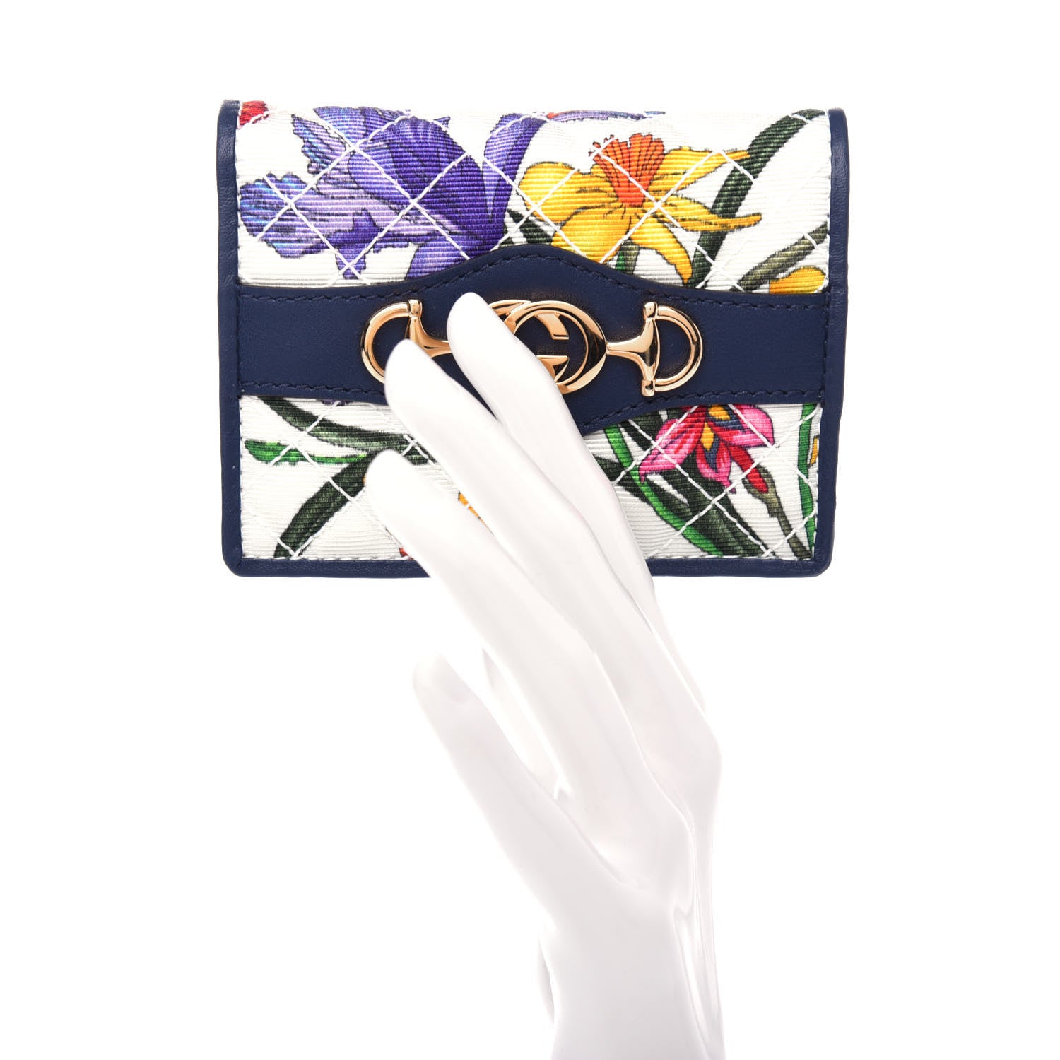 Gucci Canvas Flora Floral Trapuntata Zumi Card Case Wallet Great White Multicolor Blue Agata 2 of 7