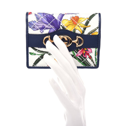 Gucci Canvas Flora Floral Trapuntata Zumi Card Case Wallet Great White Multicolor Blue Agata 2 of 7