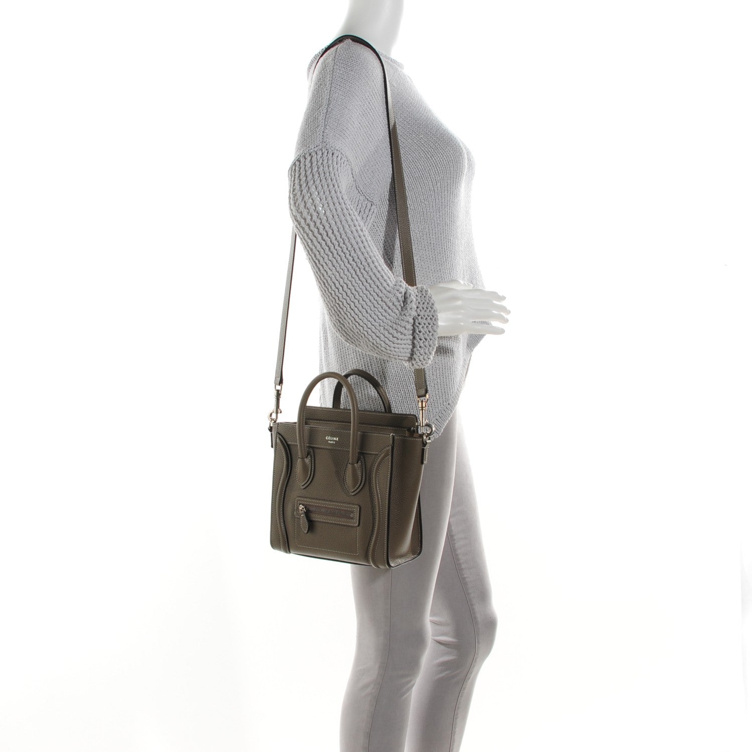 Celine Drummed Calfskin Nano Luggage Souris 2 of 8