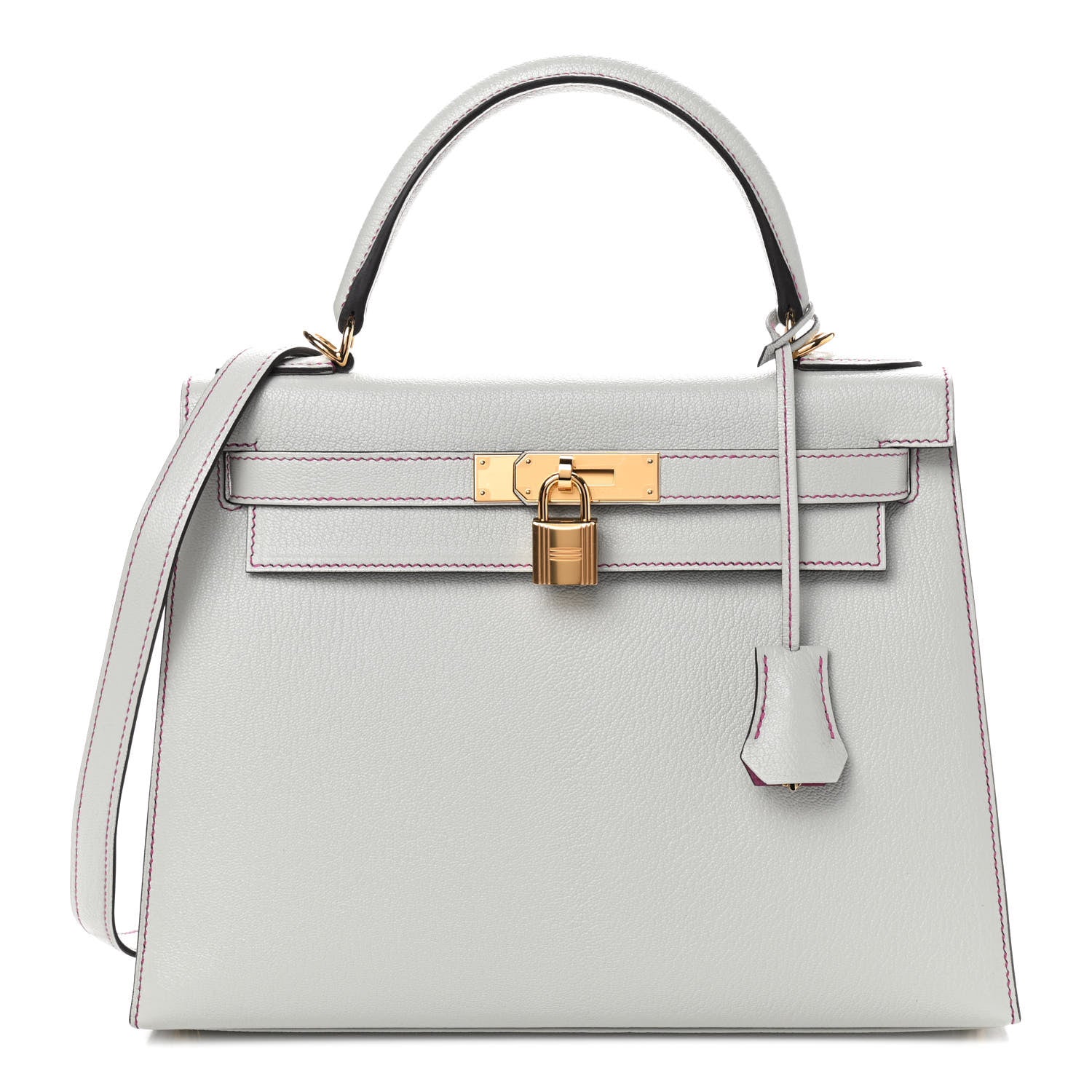 Hermes Chevre Mangalore Horseshoe Kelly Sellier 28 Gris Perle Rose Pourpre 1 of 11