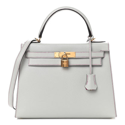 Hermes Chevre Mangalore Horseshoe Kelly Sellier 28 Gris Perle Rose Pourpre 1 of 11