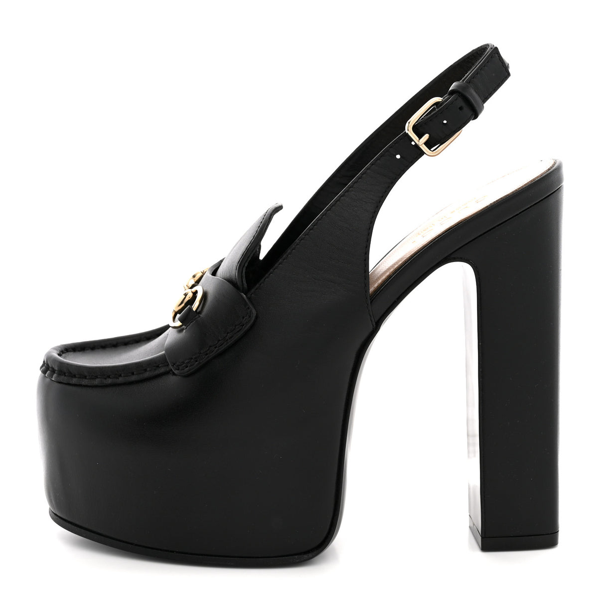 Calfskin Horsebit Platform 70/160mm Slingback Mules 37.5 Black