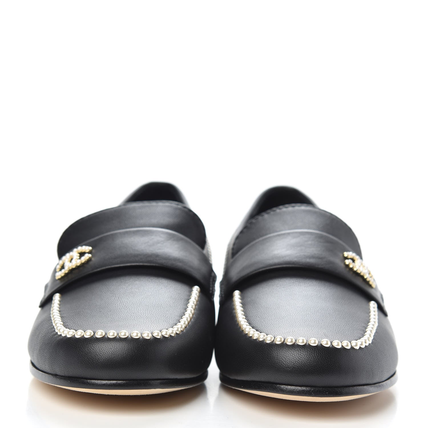Chanel Calfskin Pearl CC Loafers 37 Black 2 of 7
