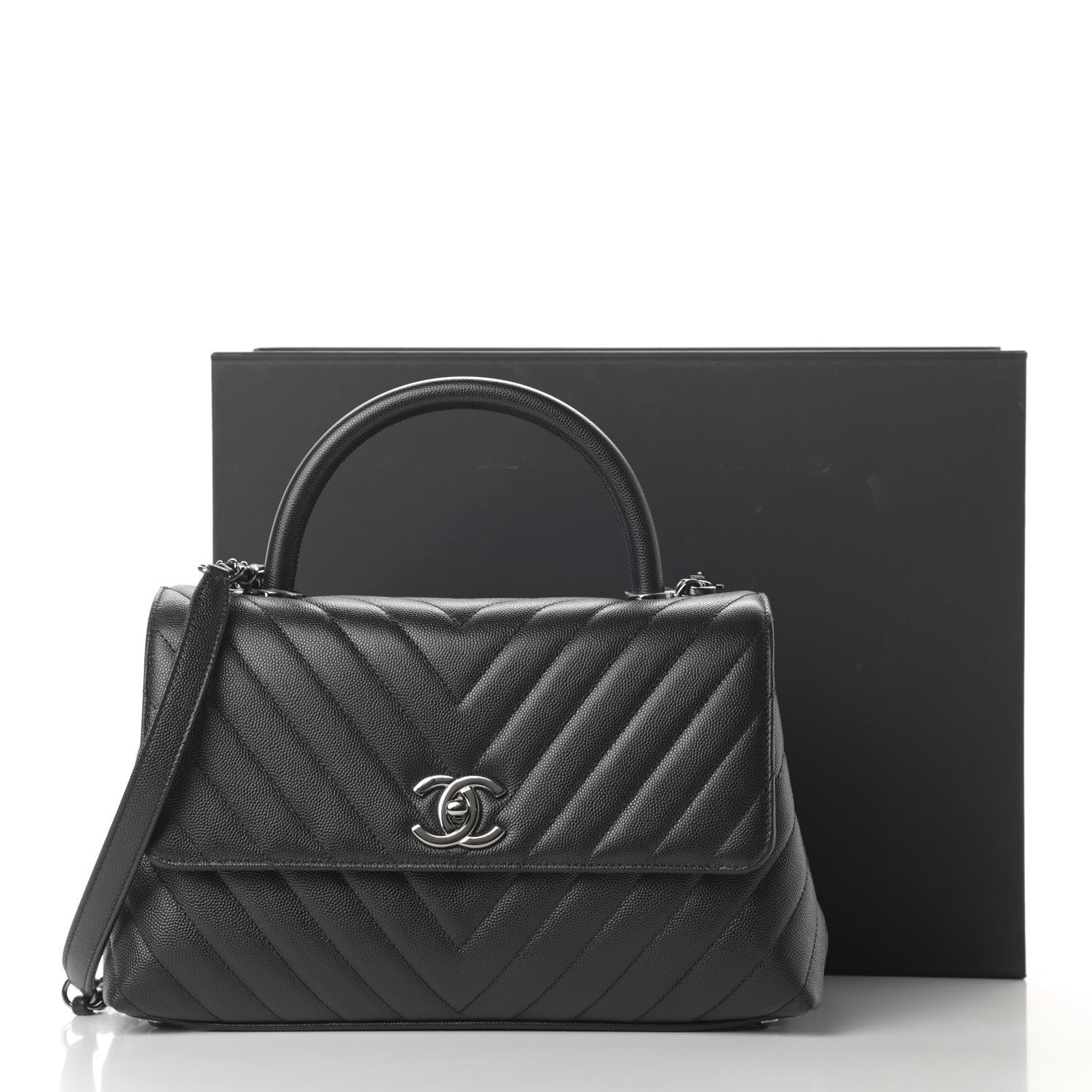 Chanel Caviar Chevron Quilted Small Coco Handle Flap Black 11 of 11