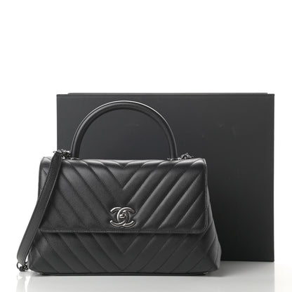 Chanel Caviar Chevron Quilted Small Coco Handle Flap Black 11 of 11
