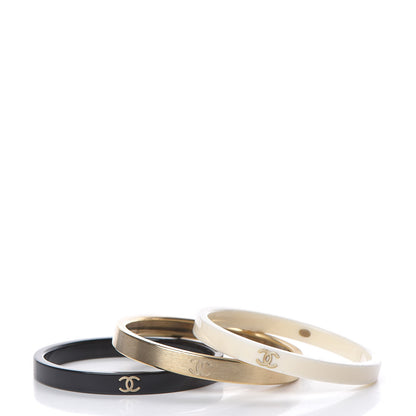 Chanel Resin Metal CC Bangle Set of 3 Black White Gold 4 of 6