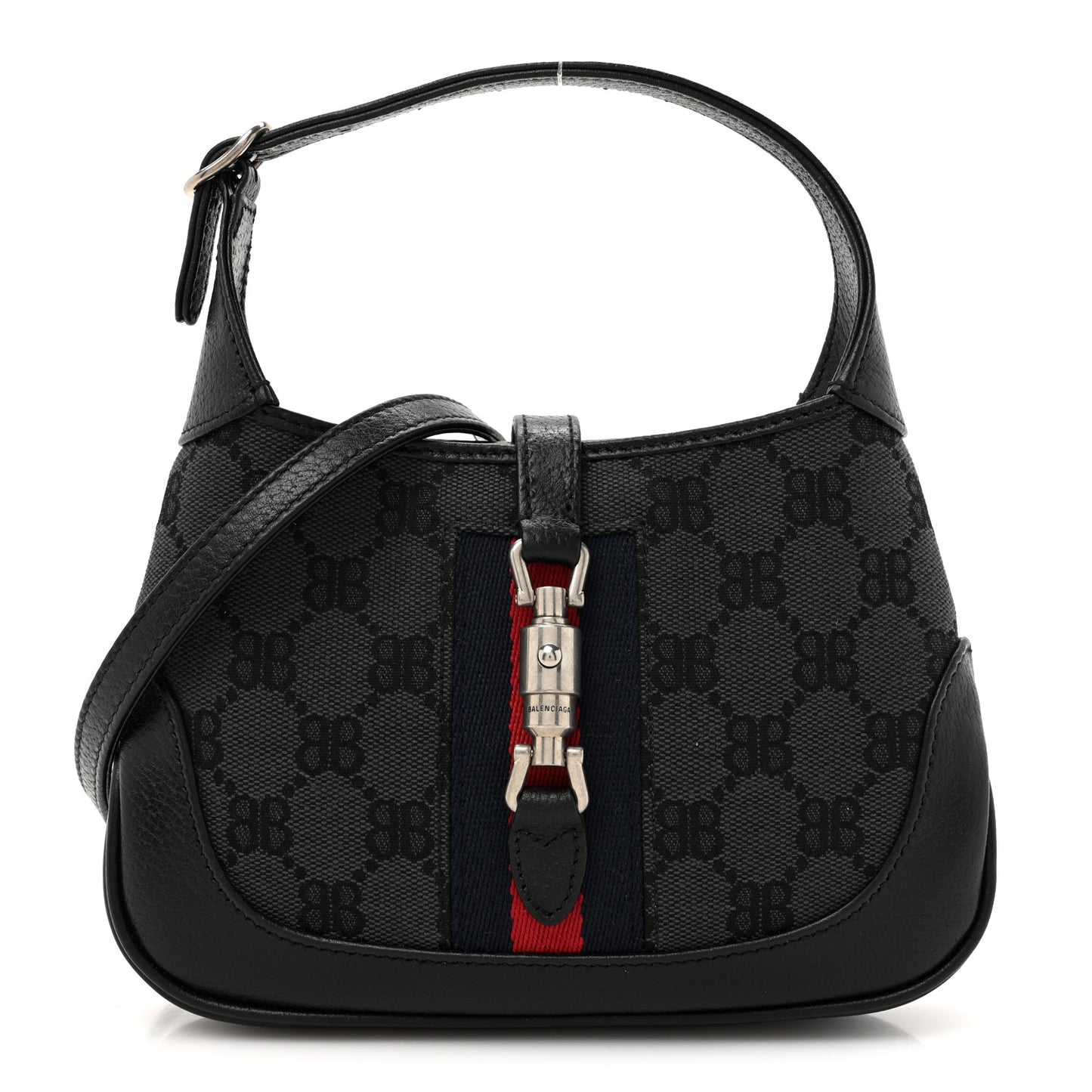 X BALENCIAGA BB Monogram Calfskin Web Mini Jackie 1961 Hobo Black